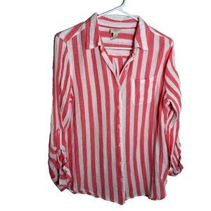 St John's Bay Shirt Women's Petite Medium Tunic Shirt Striped Casual Top